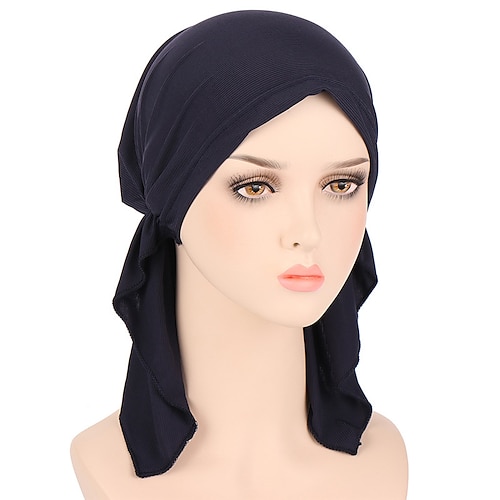 Neue elastische einfarbige Wickelkopftuchhüte muslimische Turbanmütze für Frauen innere Hijab-Hutmode weibliche Turbankappen Image