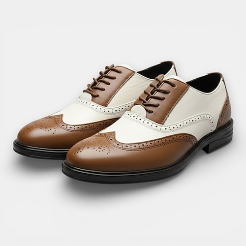 schwarz-weiße Brogue-Oxford-Schuhe für Herren mit Flügelkappen-Design und perforierten Details für formelle Veranstaltungen und Partys sowie Hochzeiten Image