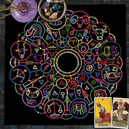 Tarot-Tischdecke für Spiele, Altardecke, Hexerei-Astrologie-Dekor, Orakelkarten-Unterlage, Tarot-Matte, Hexer-Dekor, Partygeschenke, Party-Geschenk-Dekor, Partyzubehör, magische Kunst, Wahrsagerei Image