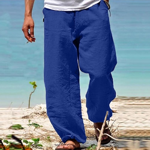 Herren Hose Sommerhose Strandhose Elastischer Bund Weites Bein Gerader Schnitt Einfach Weich Atmungsaktiv Yoga Lässig Täglich Mode Streetwear Lässiger Schnitt Schwarz Weiß Image