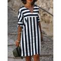 Damen Mini Kleid Petite Kleid T-Shirt Kleid Tee Kleid Shift Kleid Sommer Kleid Elegant Aktive Mode Outdoor Urlaub Arbeit Regulär Fit Streifen Gingham Halblang Ärmel V-Ausschnitt Schwarz Blau