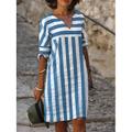 Damen Mini Kleid Petite Kleid T-Shirt Kleid Tee Kleid Shift Kleid Sommer Kleid Elegant Aktive Mode Outdoor Urlaub Arbeit Regulär Fit Streifen Gingham Halblang Ärmel V-Ausschnitt Schwarz Blau