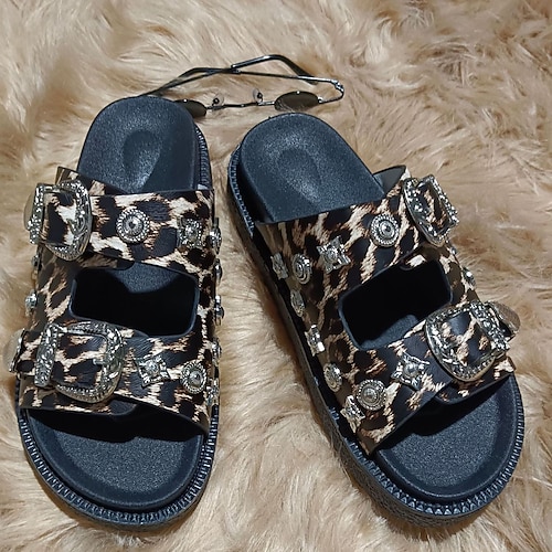 Schwarze Slide-Sandalen im Western-Stil für Damen – Riemchensandalen mit silberner Schnalle für Boho- und lässige Sommer-Outfits Image