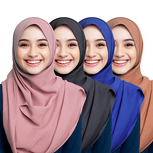 Set mit 4 Stück arabischen muslimischen Schals für Damen, Hijab-Schals für Ramadan, Dubai, islamischer einfarbiger Schal für Erwachsene, Ramadan, arabisch, muslimisch, islamisch Image