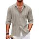 Herren Hemd leinenhemd Hemd aus Baumwollleinen Guayabera Hemd Lässiges Hemd Sommerhemd Schwarz Weiß Marineblau Langarm Glatt Kargen Frühling Sommer Casual Täglich Bekleidung