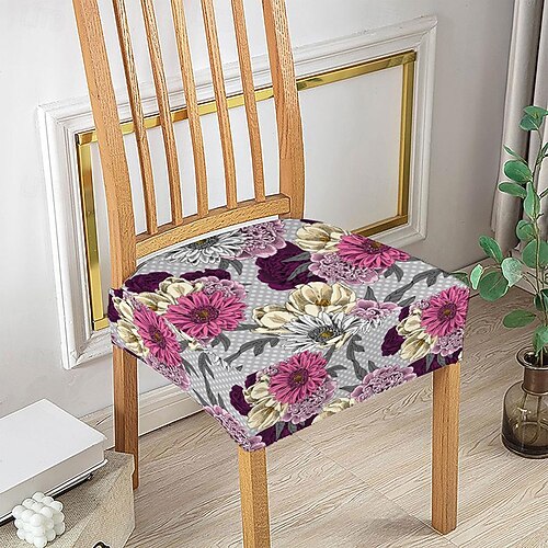 Stretch-Sitzbezüge für Esszimmerstühle Stuhlhussen, 1 Stück, mit Blumenmuster bedruckt, weiche, abnehmbare, waschbare Sitzbezüge für Esszimmerstühle, Schonbezug für Esszimmerstühle Image