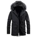 Herren Wintermantel Winterjacke Pelzkragen Zip Tasche Kapuzenpullover Pelzkragen Büro Karriere Verabredung Casual Draussen Bequem Sport Winter Glatt Schwarz Königliches Blau Pufferjacke