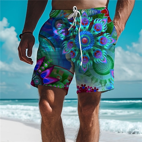 Herren Farbverlauf Blume / Blumenmuster Badehosen Badeshorts Boardshorts Mittlere Taille Urlaub Hawaiianisch Resort-Stil Urlaub Ferien Strand Kordelzug mit Mesh-Futter Elastischer Bund Designer Image