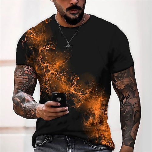 Herren Unisex Grafikdrucke Flamme Hemd T Shirt T-Shirt Kurzarm T-Shirt 3D-Druck Rundhalsausschnitt Hemd Designer Lässig Große Größen Täglich Ferien Blau Gelb Rote Sommer Bekleidung S M L XL XXL 3XL Image