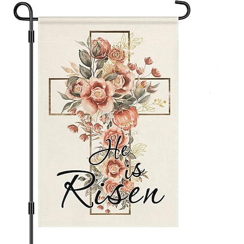 Jesus Gartenfahne 12x18 Zoll Außen Dekorationen Er ist auferstanden Willkommen Garten Terrasse Fahne Blumen Gartenfahne Doppelseitige Feiertags Außenfahnen 1 Stück