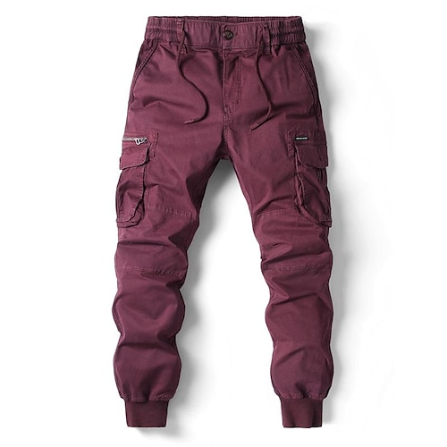Herren Cargohose Cargohosen Cargohose Hose Hosen Kordelzug Elastische Taille Multi Pocket Feste Farbe Casual Täglich Freizeitskleidung Modisch Klassisch Grau Blau Schwarz Image