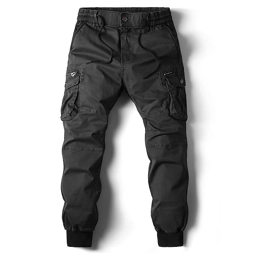 Herren Cargohose Cargohosen Cargohose Hose Hosen Kordelzug Elastische Taille Multi Pocket Feste Farbe Casual Täglich Freizeitskleidung Modisch Klassisch Grau Blau Schwarz Image