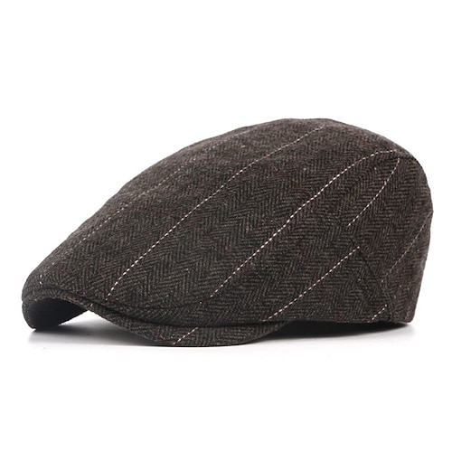 Herren Schiebermütze Tweed-Mütze Schwarz Kaffee Baumwolle Perlenbesetzt Spleißen Einfach Schick Modern Retro Strasse Alltagskleidung Wochenende Streifen Tragbar Komfort Modisch Image