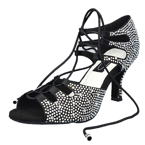 Damen Schuhe für den lateinamerikanischen Tanz Party Ausbildung Leistung Glitzer Kristall Pailletten Juwelen Absätze Funkelnder Glitzer Kristall / Strass Keilabsatz Schnürsenkel Schwarz Knackmandel Image