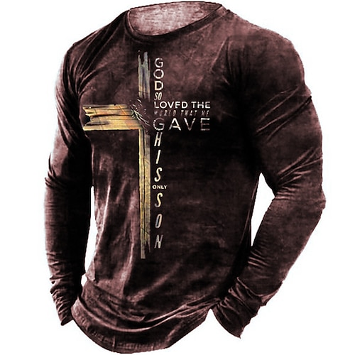 Herren Kreuzritter Bibel Tempelritter Kreuz Grafik-Druck T-Shirt Grafik Tee Abgedrehtes T-Shirt Langarm T-Shirt 3D-Druck Rundhalshemd Vintage Designer Leichtgewicht Outdoor Alltag Feiertag Schwarz Image