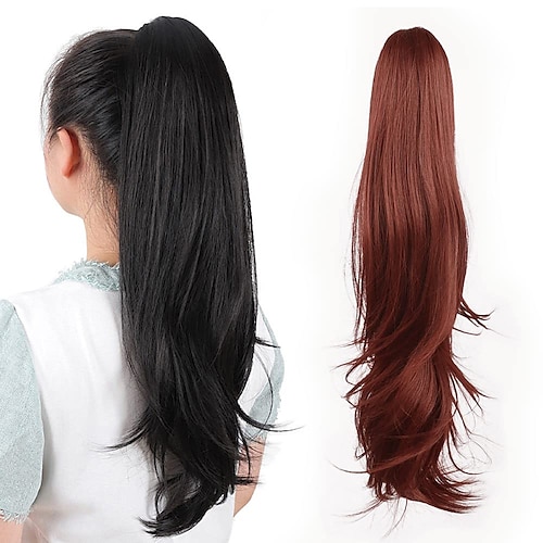 Pferdeschwanz-Verlängerungsklaue für Frauen, lockiges Haarteil, 24 synthetische Pferdeschwanz-Haarverlängerungen, sehr lang voluminös gewellt, hitzebeständig Image