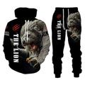 Persönlichkeit Tier Cooler Löwe 3D All Over Print Trainingsanzüge Männer Hoodie Hose 2 Stück Set Sport Anzüge 14182