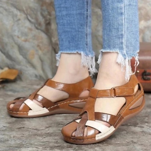 Damen Sandalen Sandalen mit Keilabsatz Übergrössen Barfuß-Sandalen Outdoor B¨¹ro Täglich Farbblock Einfarbig Sommer Schnalle Keilabsatz Runde Zehe Geschlossene Spitze Klassisch Brautkleider schlicht Image