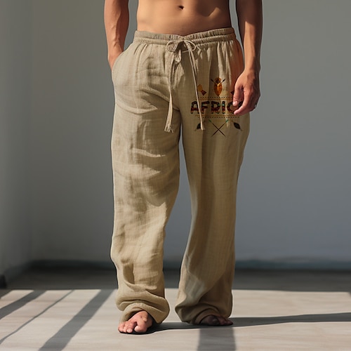 Herren Grafik Ethik / Afrikanisch Hosen Hose Mittlere Taille Lässig Urlaub Alltagskleidung Ausgehen Frühling Herbst Schwarz Weiß Grün Image