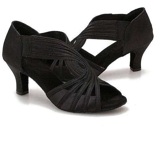 Damen-Latein-Tanzschuhe mit Riemchen in Hellbraun – Peep-Toe-Sandalen mit hohem Absatz und elastischen Riemen für Salsa, Tango und Auftritte Image