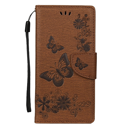 Handy Hülle Handyhüllen Für Samsung Galaxy S25 S24 S23 S22 S21 FE S21 Ultra Plus A54 A12 Brieftaschenhülle Flip-Cover Mit Ständer Kartenhalter Mit Handgelenkschlaufe Schmetterling PU-Leder Image