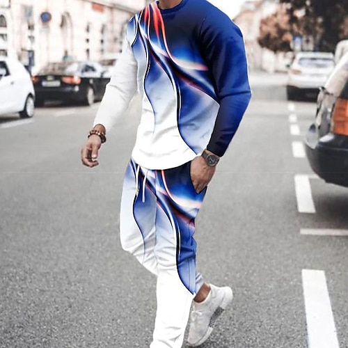 Herren Grafik Wissenschaft und Technik 2St 3D Sweatshirt-Sets Trainingsanzug Langarm Lange Hosen Rundhalsausschnitt Streetwear Sportbekleidung Basic Sport Outdoor Lässig Sport Druck Frühling Herbst Image