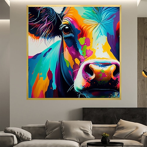 Abstraktes Kuh-Ölgemälde, handgemalt, farbenfrohes Tier-Texturgemälde, einzigartiges Kunstwerk, lebendiges Tier-Leinwandgemälde für Wandkunst, Bauernhaus-Dekor, Wohnzimmer, Wohnzimmer, Heimdekoration Image