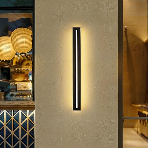 Moderne LED-Wandleuchte, wasserdichte IP65-Gartenleuchte für den Innen- und Außenbereich, 40/60/80/100/120 cm, schwarze Wandleuchte mit langen Streifen, Wandleuchte für Terrasse, Flur, Schlafzimmer, Image