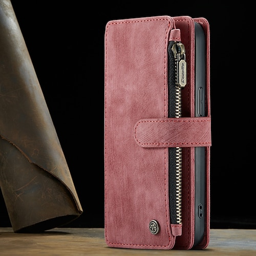 Handy Hülle Handyhüllen Für iPhone 17 Pro Max 17 Air 16 15 14 Pro Max Plus 13 12 11 Pro Max Mini Brieftaschenhülle Flip-Cover Mit Ständer Reisverschluss Vollschutz Retro PU-Leder Image