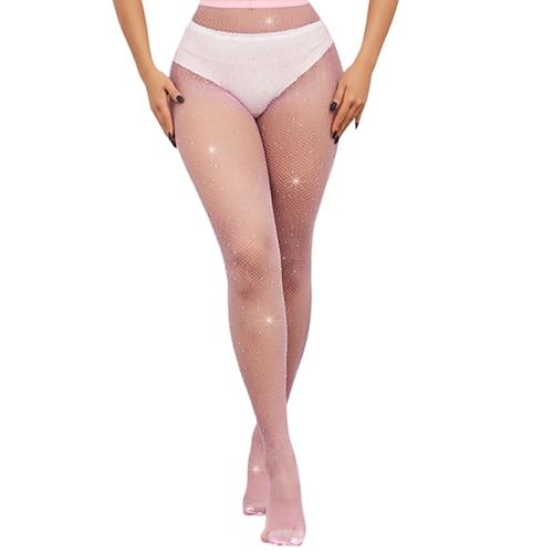 Strumpfhose mit hoher Taille und Naht hinten für Damen, glitzernde Netzstrümpfe mit Strasssteinen, Party-Strass-Netzstrümpfe, Disco-Club-Party