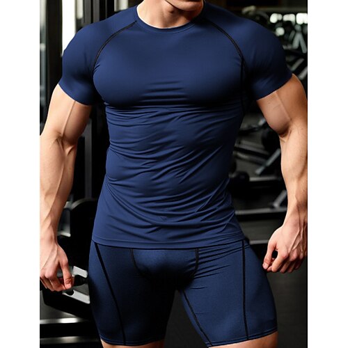 Herren Kompressionsoberteile Shorts und T-Shirt-Set Sport-T-Shirt Rundhalsausschnitt Kurzarm Outdoor Täglich Laufen Fitnessstudio Schnelles Trocknung Atmungsaktiv 2 teilig Glatt Schwarz Weiß Image