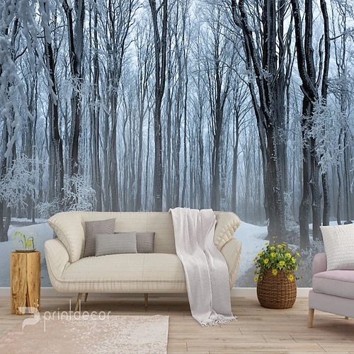 Coole Tapeten, Naturtapete, Wandbild, schwarz-weiß, abziehbares PVC/Vinyl-Material, selbstklebend/Kleber erforderlich, Wanddekoration, Wandbild für Wohnzimmer, Schlafzimmer Image