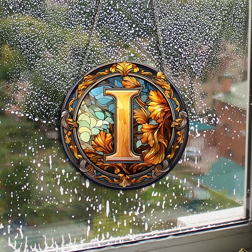 Alphabet gebeizter Fenster-Sonnenfänger zum Aufhängen für Fensterpaneele, Sonnenfänger, Herbstornament, Dekoration, Alphabet-Gedenkgeschenk für Freund, Weihnachtsgeschenk Image