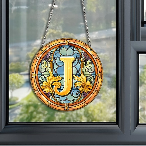 Alphabet gebeizter Fenster-Sonnenfänger zum Aufhängen für Fensterpaneele, Sonnenfänger, Herbstornament, Dekoration, Alphabet-Gedenkgeschenk für Freund, Weihnachtsgeschenk Image