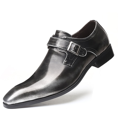 Burgunderrote Herren-Monkstrap-Abendschuhe – glänzende formelle Schuhe aus Kunstleder mit quadratischer Spitze für Hochzeiten, Geschäfts- und Abendveranstaltungen Image
