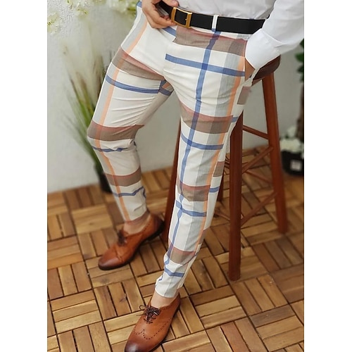Herren Jogginghose Jogger Hose Hosen Chinesisch Chino Chino Hosen Karierte Anzughose Tasche Plaid Komfort Atmungsaktiv Täglich Festtage Ausgehen Strassenmode Stilvoll WeißBlau Blau Image