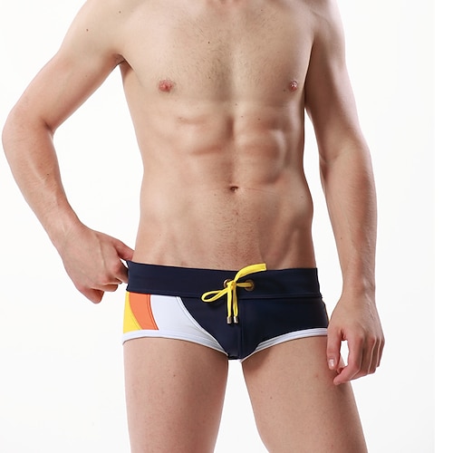 Herren Badehose Schwimmshorts Badehosen Urlaub Summer Beach Schwimmen Weich Komfortabel Kordelzug Elastische Taille Farbblock Kurz Gymnastik Brautkleider schlicht Sportkleidung Schwarz Rote Niedrige