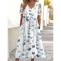 Damen Midikleid A Linie Kleid Sommerkleid Kleid drucken Modisch Modern Spitzenärmel Outdoor Urlaub Täglich Regular Fit Blumen Kurzarm Gezackter Hals Weiß Sommer Frühling