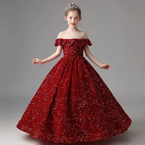 Blumenmädchenkleid Mädchen Kleid Abendkleid Party Kleid Hochzeit Party Kuschelig Prinzessin Rüschen Gitter Kurzarm Rundhalsausschnitt Silber Schwarz 3-12 Jahre Image