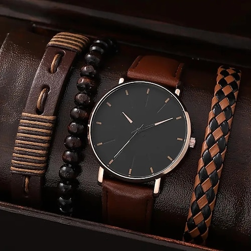 Herren 4-teiliges Set Quarzuhr Geschenk für Männer Analog Quarz Retro Stylischer Chronograph Legierungs Nylon Sportuhren Image