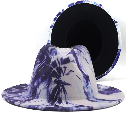 Unisex Graffiti Camo Fedora Hut breitkrempiger Filz Trilby Hut mehrfarbiger Camouflage Panama Hut verstellbare Größe 55-58 cm Streetwear Jazz Cap Valentinstagsgeschenk für sie Image
