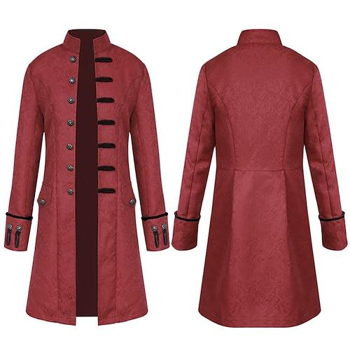 Herren Mantel Peacoat Leistung Partyabend Vintage-Stil Frühling Herbst Spezieller Entwurf Antike Vintage-Retro Lang Jacquard mittelalterliche Herrenbekleidung [weiß] Jacquard mittelalterliche