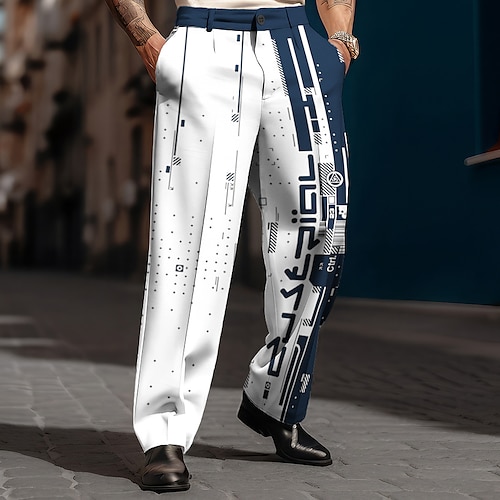 Geometrie Geschäftlich Brautkleider schlicht Herren 3D-Druck Hosen Hose Outdoor Strasse Tragen Sie, um zu arbeiten Polyester Schwarz Wein Blau S M L Hoch Elastizität Hose