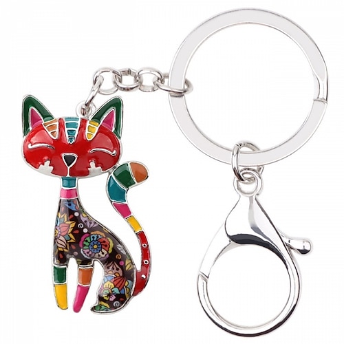 Emaille-Legierung, floral, elegantes Kätzchen, Katze, Schlüsselanhänger, Schlüsselanhänger, Tier, Haustiere, Schmuck, Geschenk für Frauen, Mädchen, Geldbörse, Handtasche, Anhänger, Zubehör