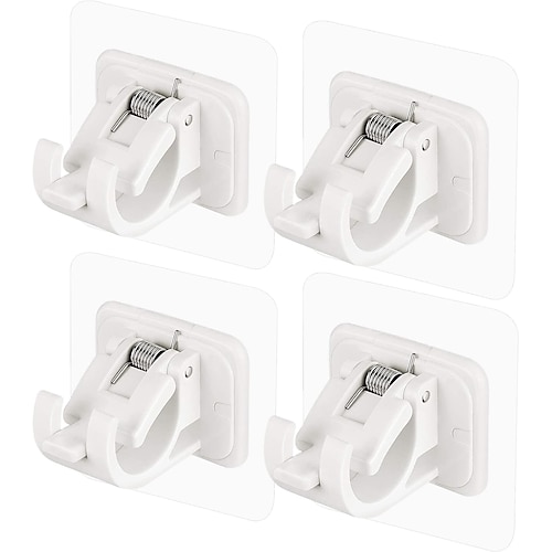 4 Stück selbstklebende Gardinenstangenhalterung, stanzfreie Gardinenstangen-Clips, nagelfreier Haken, verstellbare Duschvorhangstangen-Hängehalterung Image