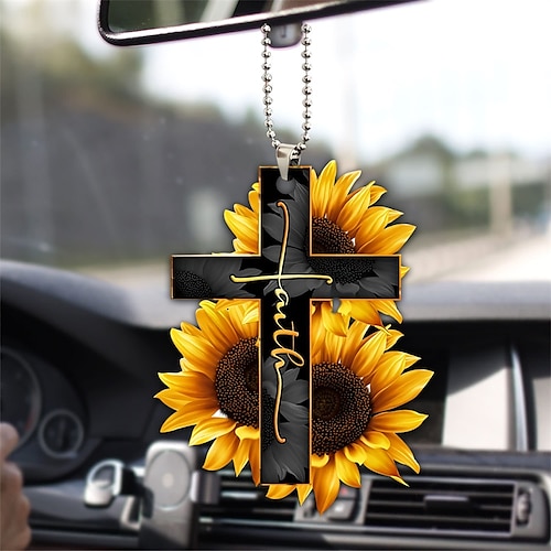 Kreuz Flügel Gott Glaube Rose rosig Schmetterling Christian Denkmal Jesus Auto Rückspiegel Zubehör Weihnachtsbaum Ornament Dekoration hängender Charme Innenrückspiegel Anhänger Dekor Geschenk Image
