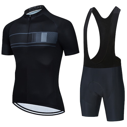 21Grams Herren Radtrikot mit Radhose kurz Trägern fahrradbekleidung set Kurzarm MTB Mountain Rennrad Schwarz Grün Dunkelgrün Streifen Fahhrad Sportkleidung 3D-Pad Atmungsaktiv Rasche Trocknung / Image