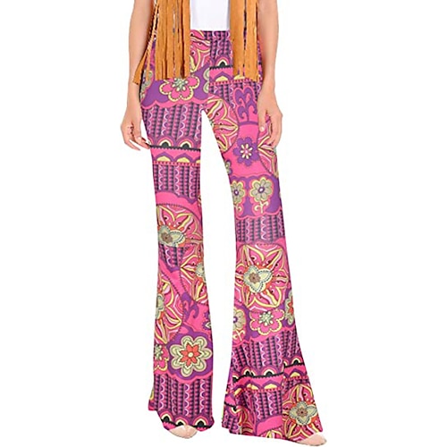 Hippie Retro Vintage Boho 1970er Disko Hose Glockenhose Hose mit weitem Bein Yoga-Hose Damen Kostüm Jahrgang Cosplay Hosen Schlager Outfit Image