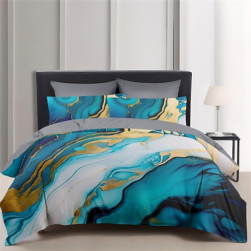 Bettbezug-Set mit Marmormuster, Bettbezug-Set, Baumwoll-Bettwäsche-Set, weiches 2/3-teiliges Luxus-Baumwoll-Bettwäsche-Set, Heimdekoration, Geschenk, King-Size-Bett, Queen-Size-Bettbezug Image