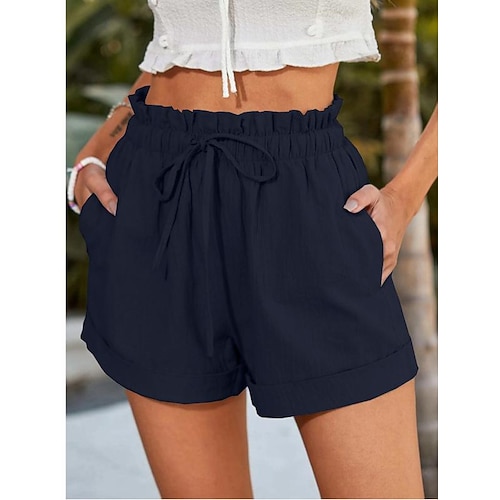 Damen Shorts Mode Kurz Einfach Kordelzug Seitentaschen Komfort Unelastisch Alltagstauglich Blau Schwarz Braun Grün Normale Passform Image